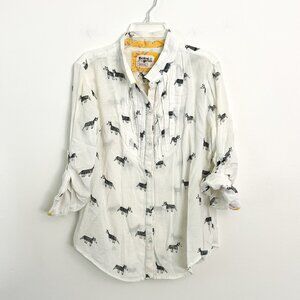 Anthropologie x Holding Horses / Ivory Animal Pattern White Cotton Button Down 4